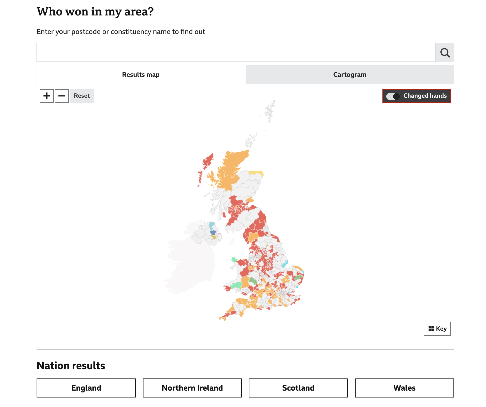 A UK election map visual by the BBC