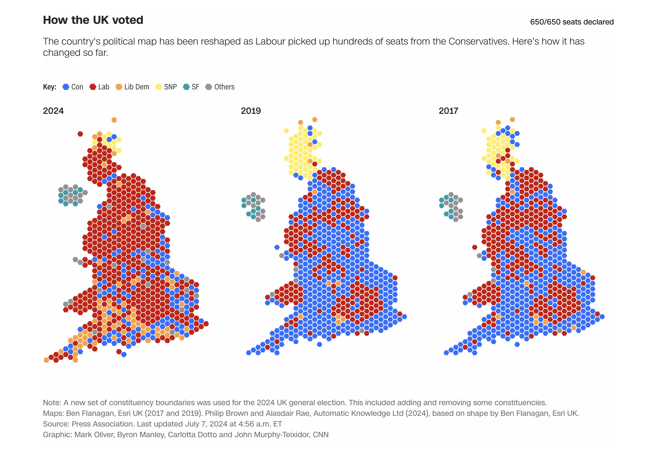 A UK election map visual by CNN