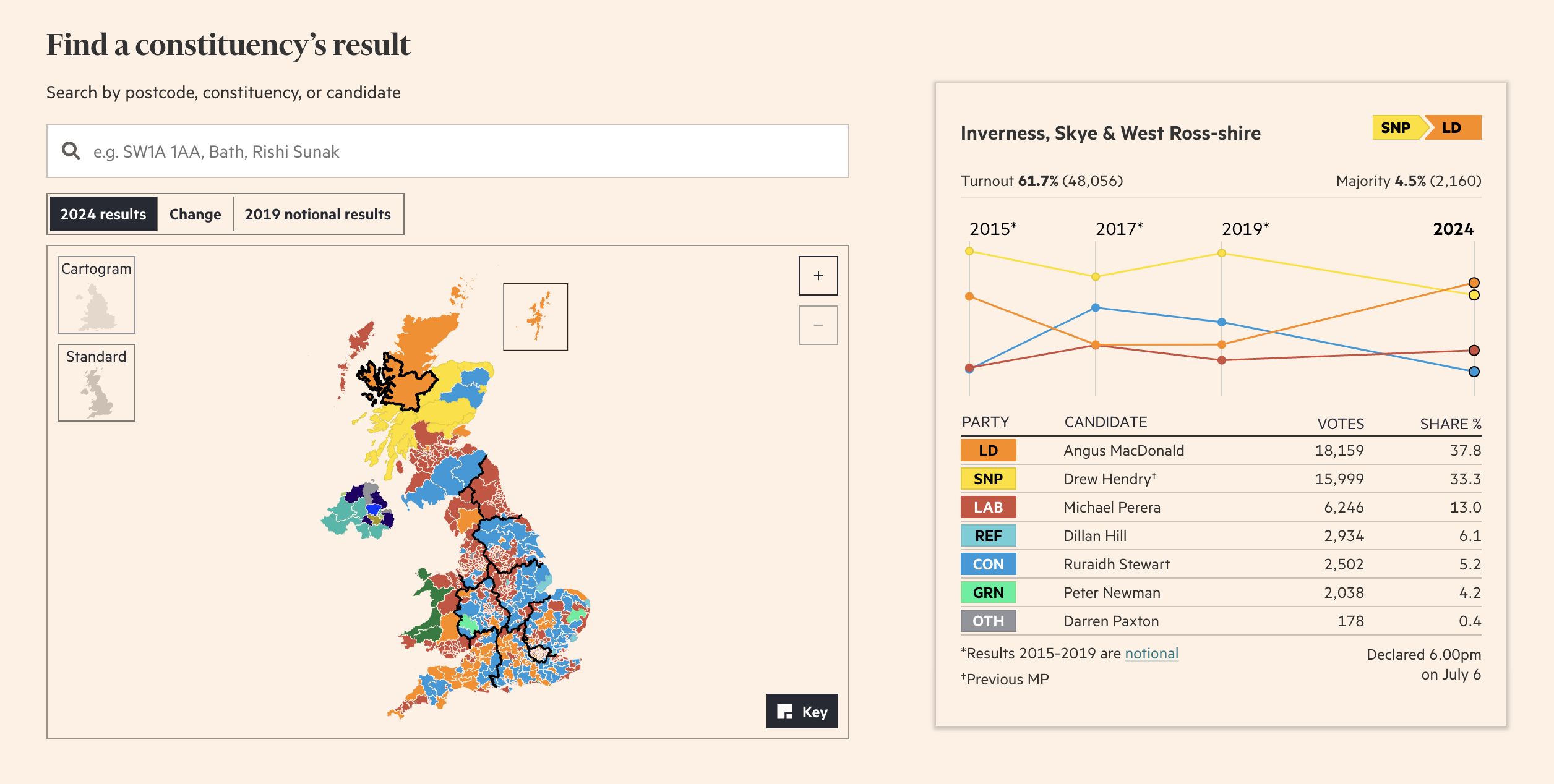 A UK election map visual by The Financial Times