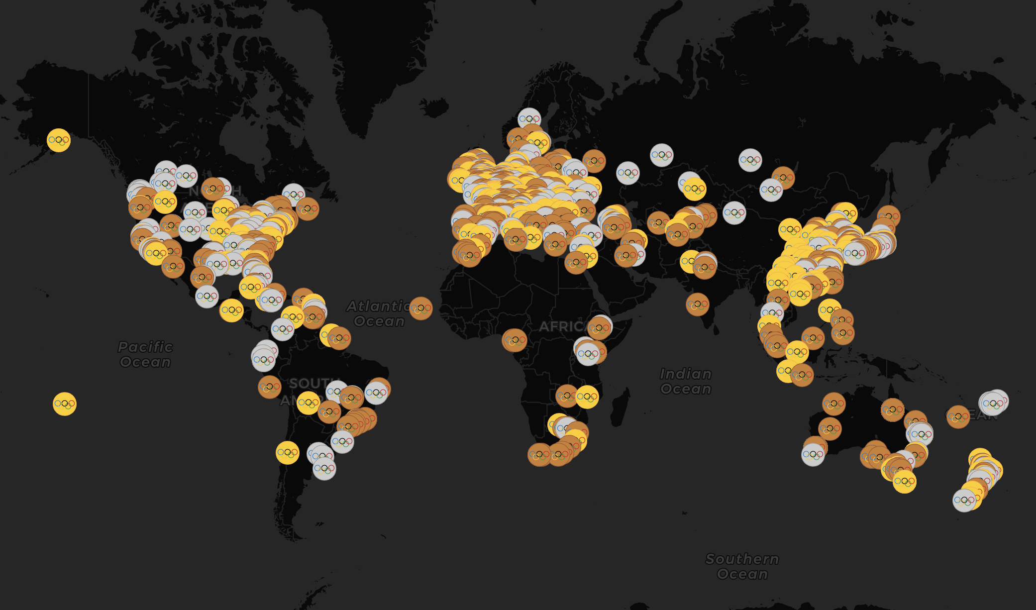 A screenshot of the European Data Journalism Network Olympic medal count tracking project