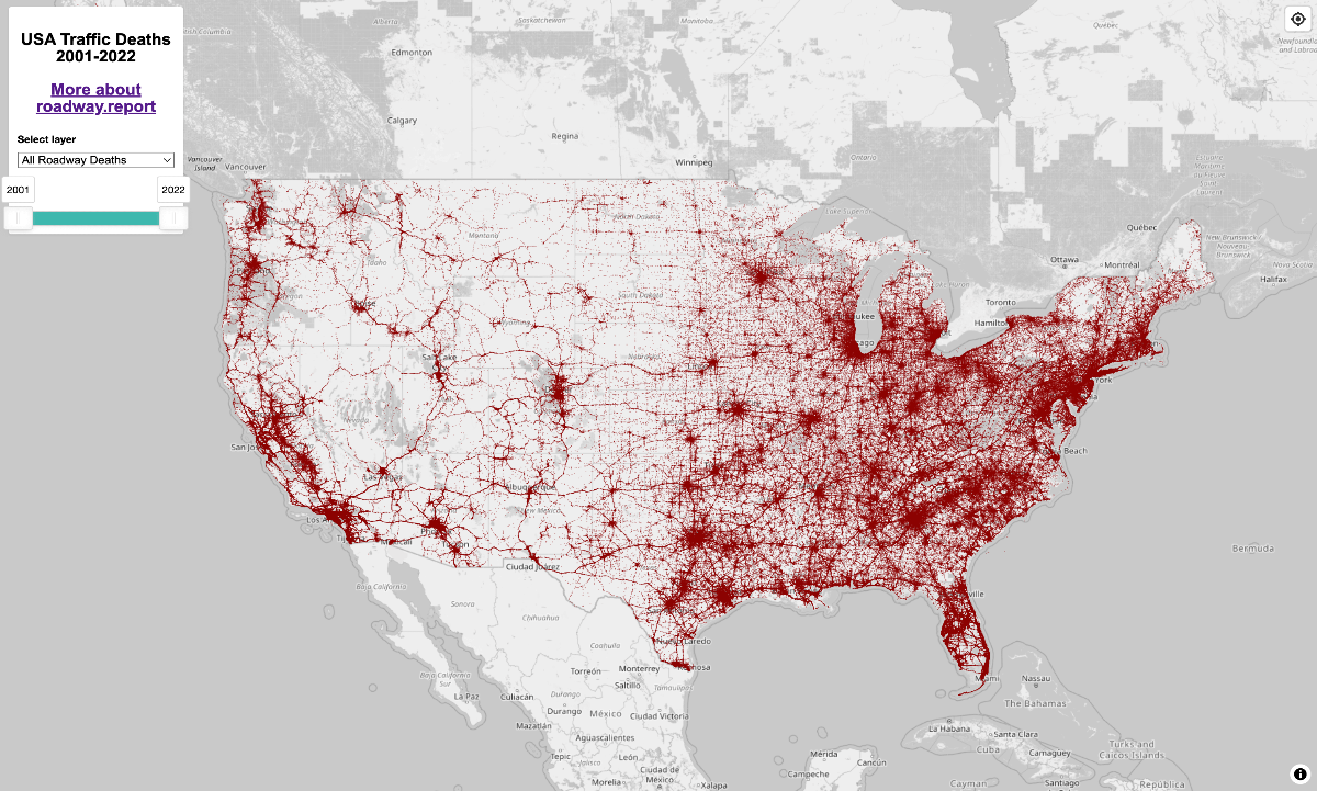 Traffic fatalities in the U.S. in 2001 to 2022