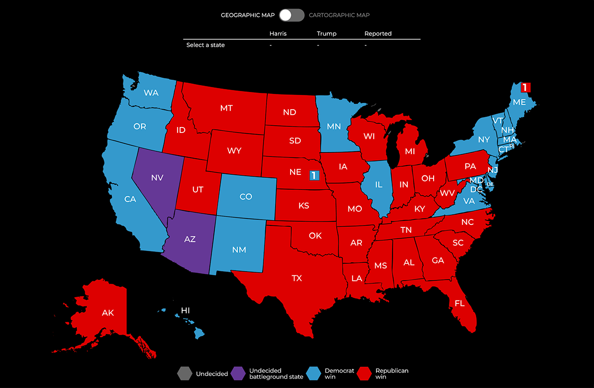 Basic Election Cartogram and Choropleth Map with Previous Results by Al Jazeera