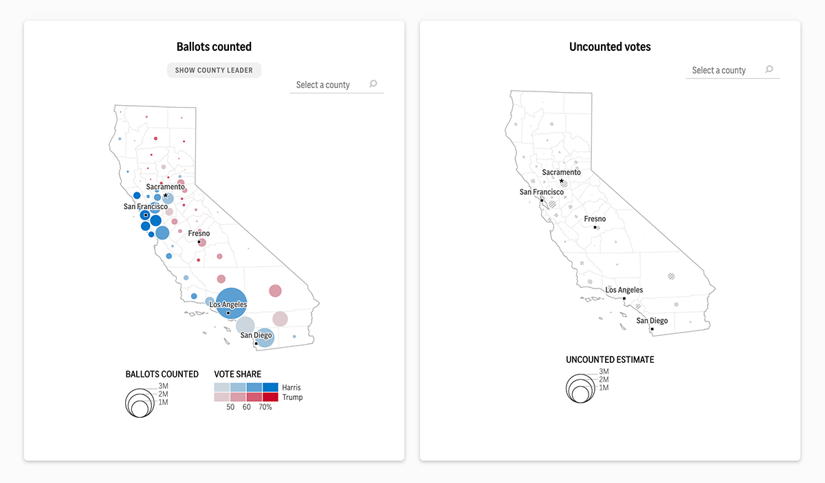 Election Bubble Maps with Cartogram and Choropleth Maps by the Associated Press