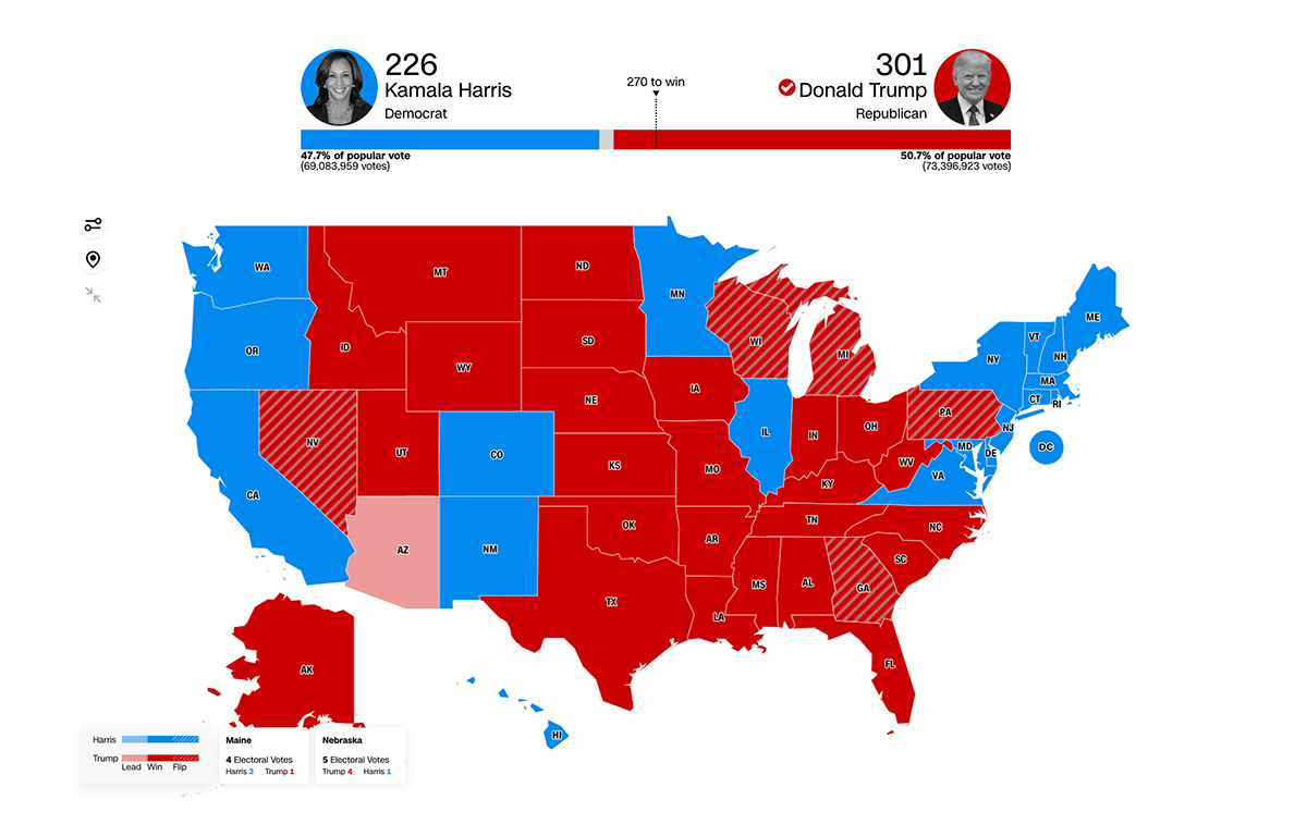 Election Choropleth Map with Lead Size by CNN