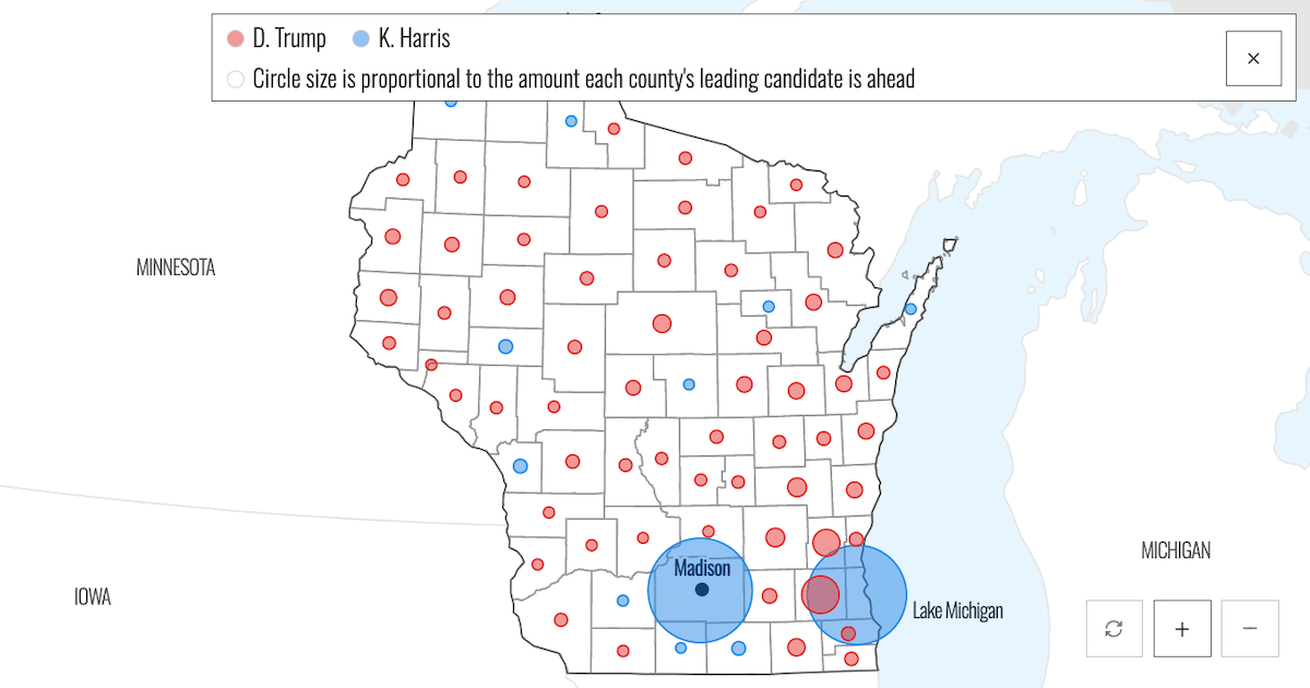 Election Bubble Maps with Cartogram and Choropleth Maps by NBC News