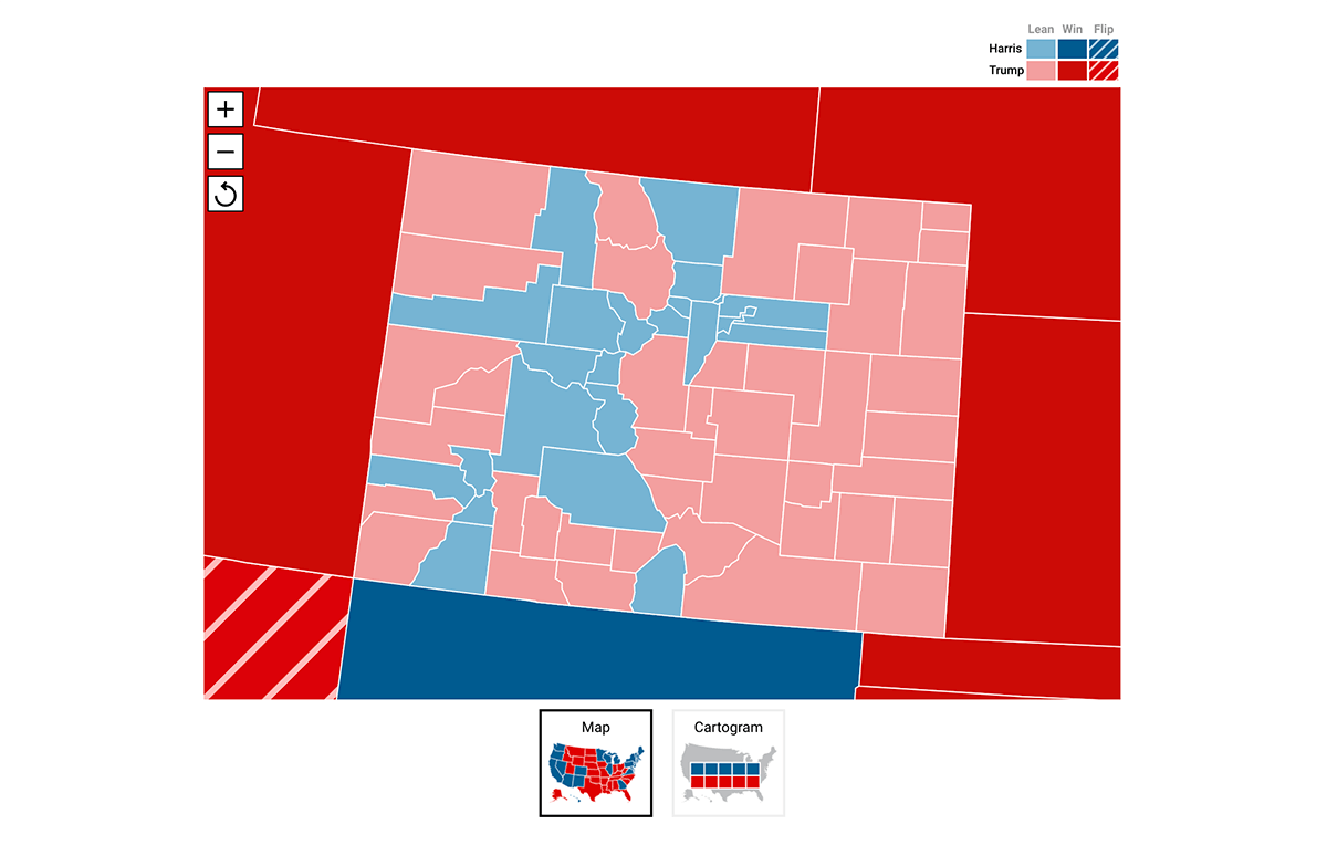 Drill-Down Election Choropleth Map with Basic Cartogram by The Times