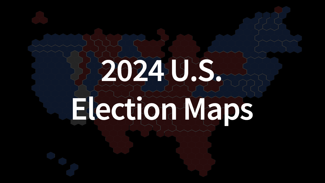 A U.S. cartogram map of the 2024 U.S. Presidential Election Results with the text '2024 U.S. Election Maps'