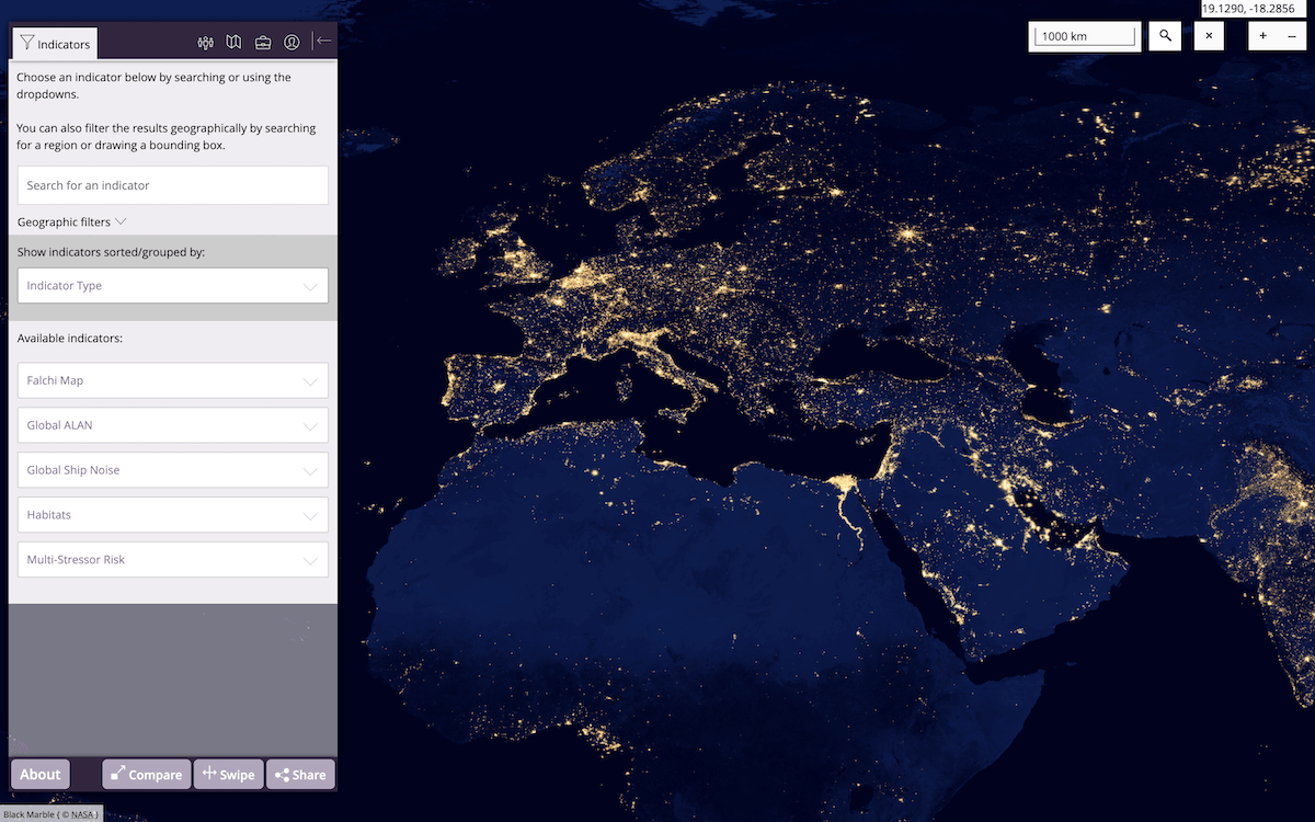 Map of Threats of Light and Noise Pollution to Aquatic Ecosystems