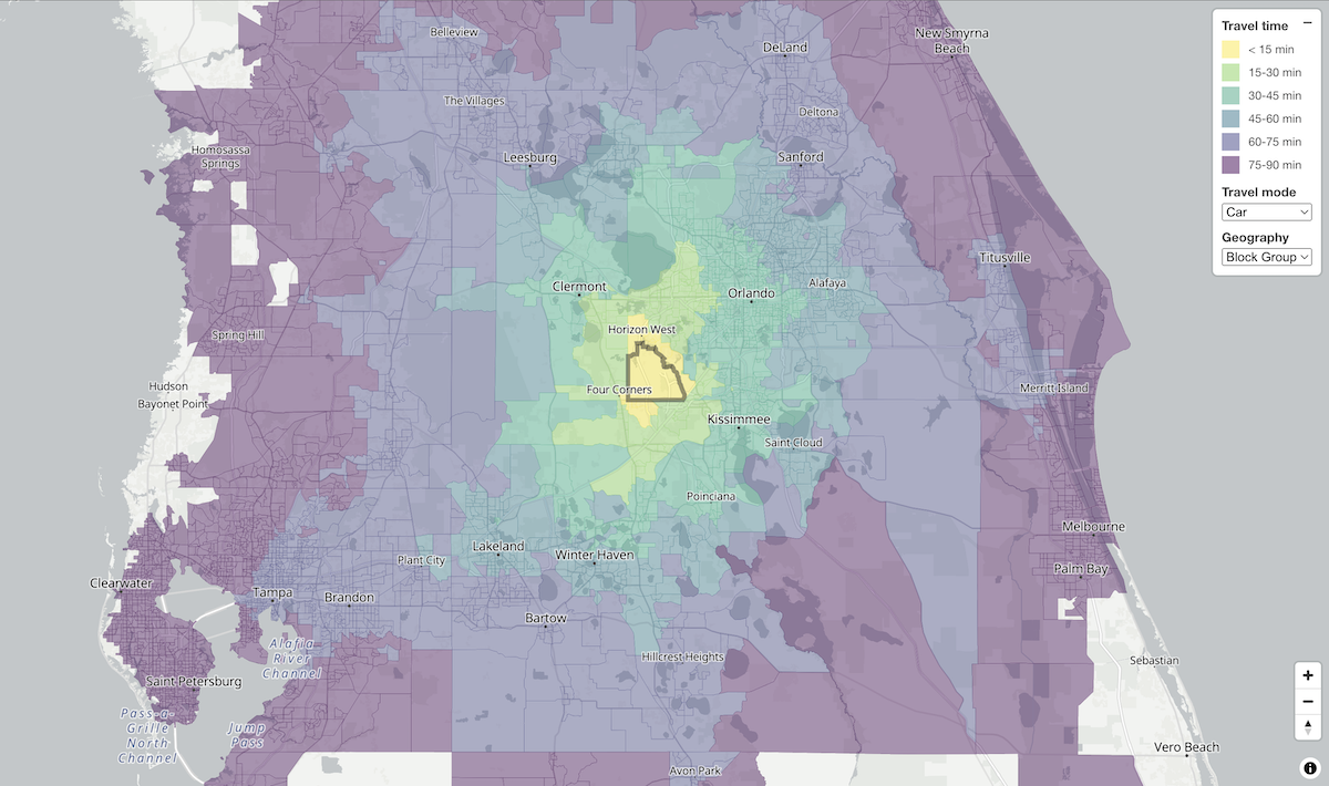 Travel Times from Any U.S. Location in Interactive Data Visualization